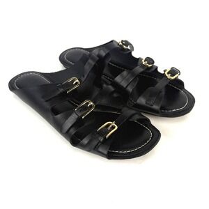 SANDRO Prudence Multi-Strap Buckle Black Leather Slide Sandals Size 38 US 7.5